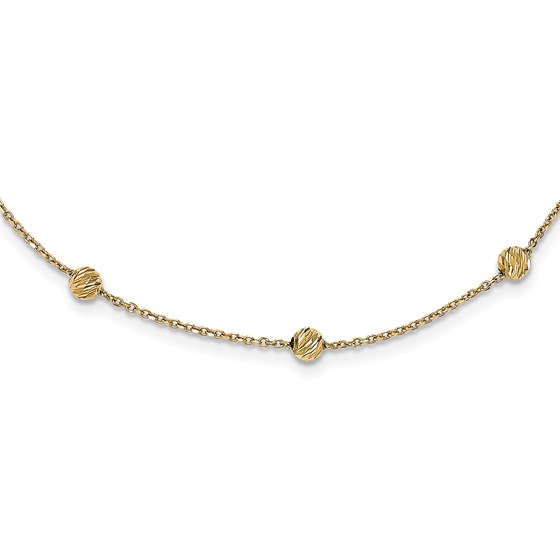 14k Gold Diamond Cut Beads Station Necklace 14k Gold Diamond Cut Beads Station Necklace